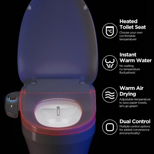 Electric Smart Bidet Seat - Heated & Elongated Design with Warm Water Wash, Wireless Remote, and Self-Cleaning Nozzle | Includes Soft-Closing Lid, LED Nightlight & Air Dryer - Image 8
