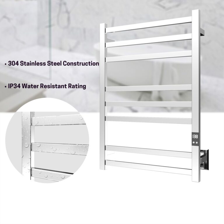 PeakTrivol 8-Bar Towel Warmer - Fast Heating, Auto Shut-Off Timer, LED Display Panel - Hardwired or Plug-in Options - Polished 304 Stainless Steel - Ideal for Bathroom - Hot Towel Warmer Rack - Image 6