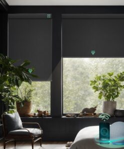 Yoolax Motorized Blinds with Remote, Blackout Smart Blinds Motorized Fabric Roller Shades Work with Alexa, Automatic Shades for Windows Custom Size (Black)