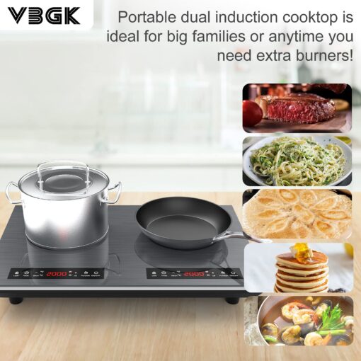 VBGK Double Induction Cooktop, 24 inch 4000W Electric cooktop with hot plate, induction stove top with LED Touch Screen 9 Levels Settings with Child Safety Lock & Timer 110V Induction cooktop 2 burner - Image 9