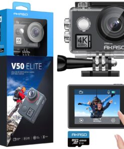 AKASO V50 Elite 4K60fps Action Camera with 128GB MicroSDXC U3 Memory Card Accessories Kit Bundle Voice Control EIS 131 feet Waterproof Camera 8X Zoom Remote Control