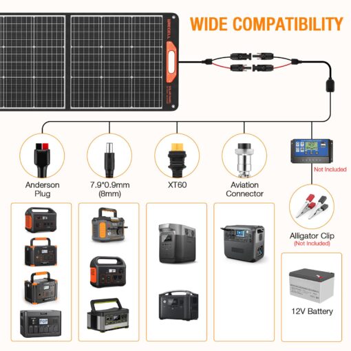 200W Portable Solar Panel for Power Station Generator, 12V/24V Flexible Foldable Solar Panel Kit Lightweight High-Efficiency Solar Charger Power Backup for Outdoor Van Camper Boat Caravan Off-Grid - Image 9
