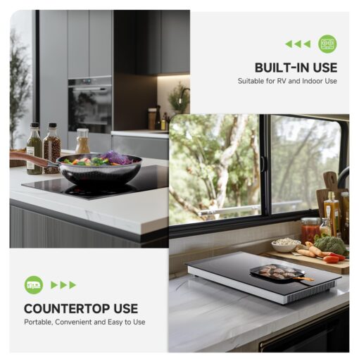 AMZCHEF Induction Cooktop 2 Burners, 12 Inch Bulit-in & Countertop Induction Stove with Plug 110V-120V, 9 Power Levels Electric Stove 1800W, Child Lock, Timer, Touch Control for Fast Cooking - Image 7