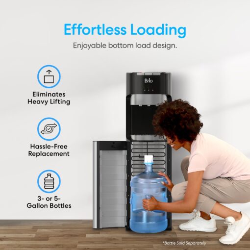 Brio Bottom Loading Water Cooler Dispenser for 5 Gallon Bottles - 3 Temperatures with Hot, Room & Cold Spouts, Child Safety Lock, LED Display with Empty Bottle Alert, Stainless Steel - Image 8