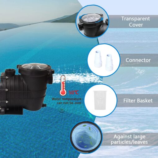 TRUPOW 2.0HP 110GPM Swimming Pool Pump 110V Garden InGround and Above Ground Pool Water Pump with Strainer Filter Basket - Image 3