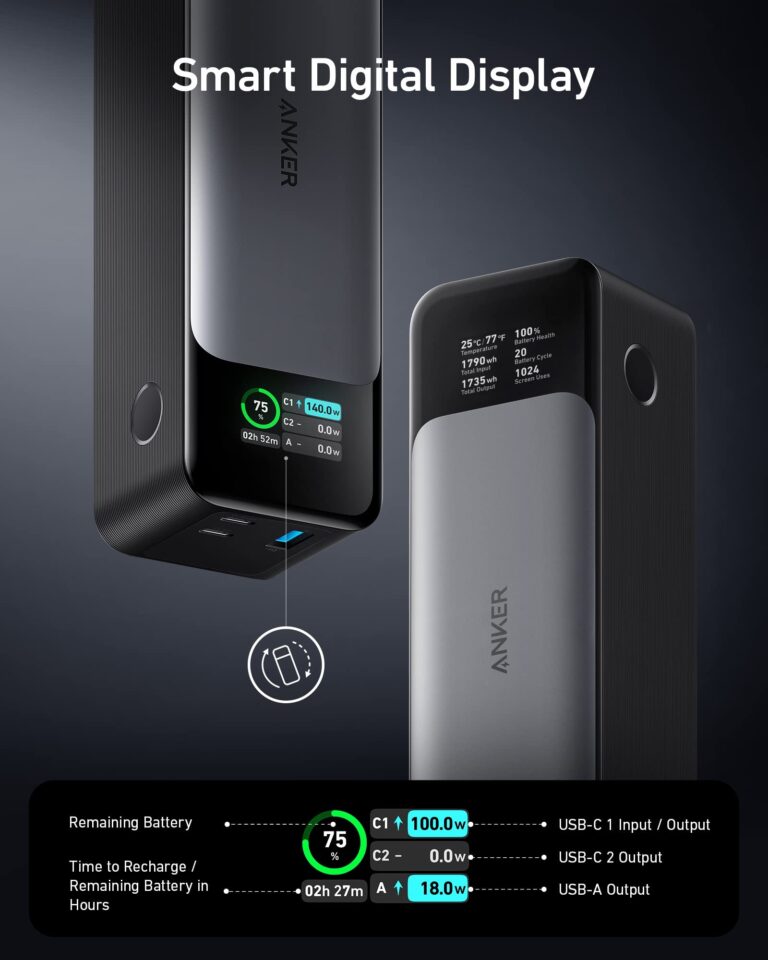 Anker 737 Power Bank, 24,000mAh 3-Port Laptop Portable Charger with 140W Fast Charging, Smart Display, for Outdoor Work, Compatible with iPhone 16/15/14 Series, Vision Pro, Samsung, MacBook, and More - Image 5