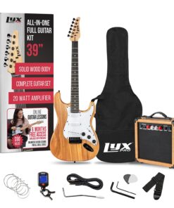 LyxPro Electric Guitar 39" inch Full Beginner Starter kit Full Size with 20w Amp, Package Includes All Accessories, Digital Tuner, Strings, Picks, Tremolo Bar, Shoulder Strap, and Case Bag - Natural