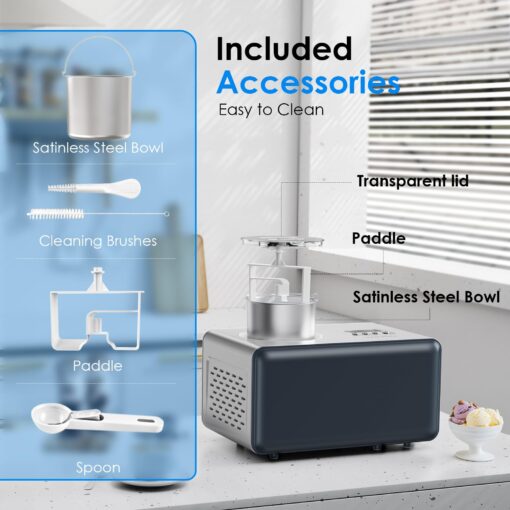 UKKISO 2-in-1 Ice Cream Maker & Yogurt Maker: 2.1Qt Automatic Ice Cream Maker Machine with Yogurt Mode, Stainless Steel Homemade Soft Serve Ice Cream Machine with Compressor for Home, Christmas Gift - Image 5