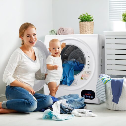 Bonnlo Portable Clothes Dryer, Front Load Electric Dryers Machine, Compact Laundry Dryers with Stainless Steel Tub, for Home, Apartment, Dorm, White (LCD Touch Control) - Image 2