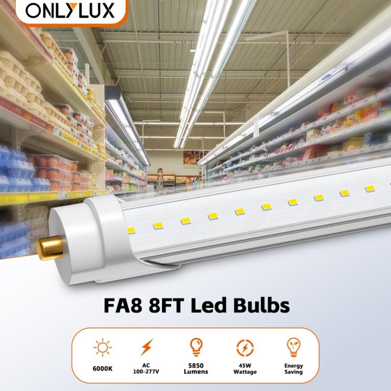 ONLYLUX 8 Foot Led Lights, T8 96" 45Watt FA8 Single Pin LED Shop Lights 5850LM, Ballast Bypass, 6000k, F96 8ft Led Bulbs Fluorescent Replacement,Workshop, Warehouse, Clear Cover(12 Pack) - Image 5