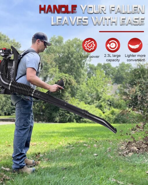 Thalorus 63CC Gas Backpack Leaf Blower, 2-Stroke, 665 CFM, 205 MPH, Variable Speed & Cruise Control, Ergonomic Harness, Reduced Emissions, for Fast Yard Cleanup (TR692 Pro) - Image 4