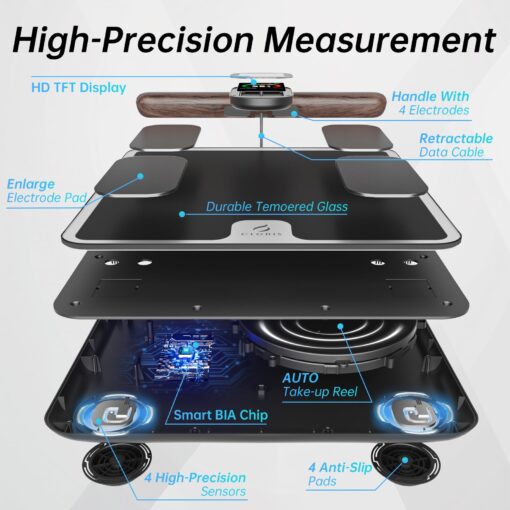 CLORIS 8 Electrodes Digital Smart Scale for Body Weight Fat Accurate BMI Muscle Mass 28 Body Composition Measurement Health Analyzer with App Bluetooth, Full-Color TFT LCD on Retractable Handle - Image 6