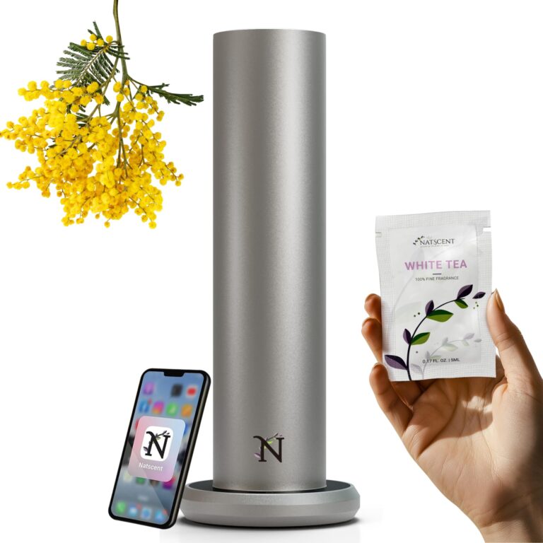 Natscent Dynamo Essential Oil Diffuser for Home with Fragrance Sample, App & Manual Control, Cold-Air Scent Diffusers for Home,Large Room, Hotel Scent Diffuser, 1000sq.ft. Titanium, Aroma Diffusers