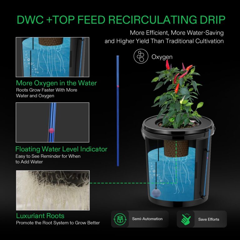 VIVOSUN DWC Hydroponics Grow System with Top Drip Kit, 5-Gallon Deep Water Culture, Recirculating Drip Garden System with Multi-Purpose Air Hose, Air Pump, and Air Stone (8 Buckets + Top Drip Kit) - Image 6