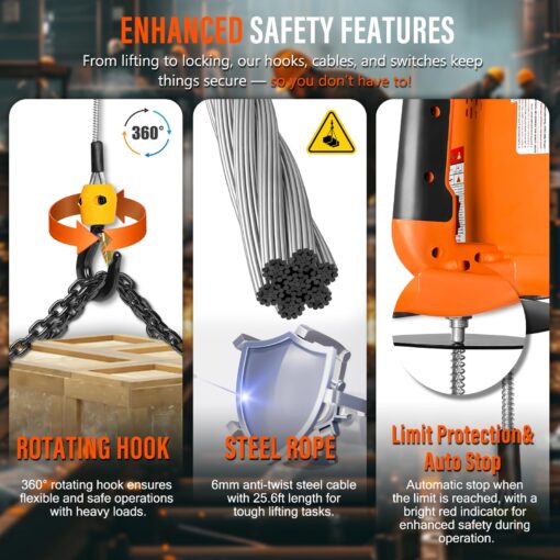 YATOINTO 3 in 1 Electric Hoist Winch, 1540lbs Portable Electric Power Winch with Wire and Wireless Remote Control, 120V Electric Hoist Crane, Overload Protection 25ft Lifting Height for Towing - Image 5