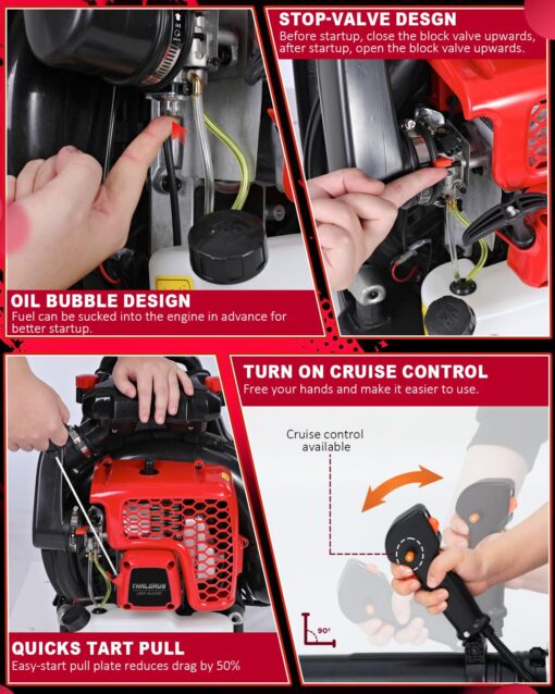 Thalorus 63CC Gas Backpack Leaf Blower, 2-Stroke, 665 CFM, 205 MPH, Variable Speed & Cruise Control, Ergonomic Harness, Reduced Emissions, for Fast Yard Cleanup (TR692 Pro) - Image 2