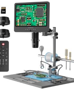 Andonstar AD249S-M Plus 10.1'' HDMI Soldering Digital Microscope for Electronics Repair, 2000x 3 Lens 2160P UHD Video Record, Soldering Microscope Station with Helping Hands, Slides, 32GB Card