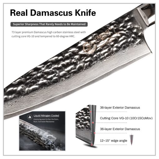 YARENH Cleaver Knife Set with Magnetic Block, Damascus Stainless Steel,73 Layers, 5 Piece Professional Sharp Kitchen Knife Set for Chef, Full Tang, Sandalwood Wood Handle - Image 7