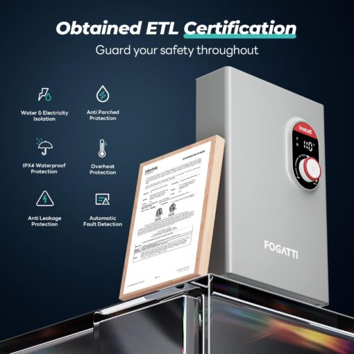 FOGATTI Tankless Water Heater Electric, Up to 3.3 GPM, 14kW 240V On-Demand Instant Endless Water Heater, ETL Certified, 2-3 Point of Use Hot Water - Image 8