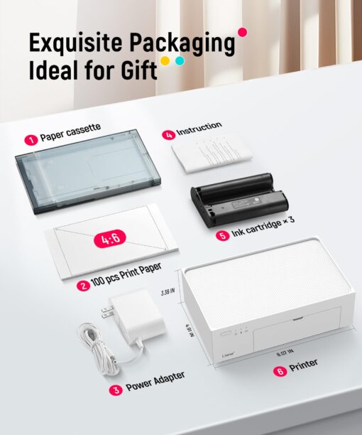 Liene M100 4x6'' Photo Printer, Phone Printer 100 Sheets & 3 Cartridges, Full-Color Photo, Portable Instant Photo Printer for iPhone Android, Thermal Dye Sublimation, Wi-Fi Picture Printer 100 Papers - Image 2