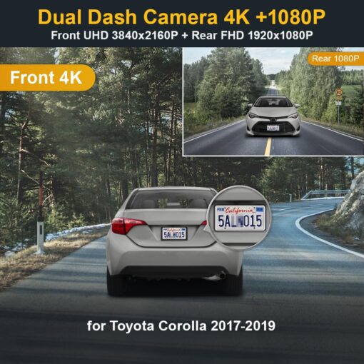 Fitcamx Front 2160P+Rear 1080P Dash Cam for 2017-2019 Toyota Corolla L LE Eco XLE SE XSE (Gen11), OEM Factory Look, Dual Loop Recording, Built-in WiFi & APP, G-Sensor, Easy to Use, 128GB Card - Image 7