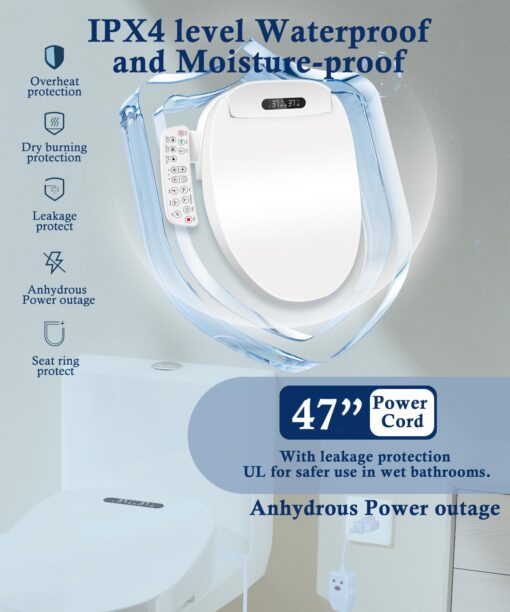 Cioreznt Electronic Bidet Toilet Seat Elongated with Heated Seat, Warm Air Dryer, Endless Warm Water, Oscillating and Pulsating Spray Wash, Stainless Steel Self-Clean Nozzle, Silent ECO Child Mode - Image 4