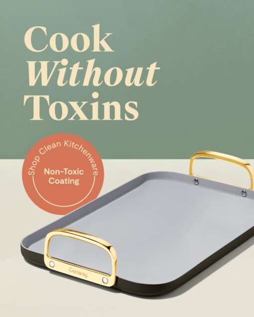 Caraway Double Burner Griddle - 19x12” Griddle Pan - Non-Stick Ceramic Coated - Non Toxic, PTFE & PFOA Free - Oven Safe & Compatible with All Stovetops - Black - Image 7