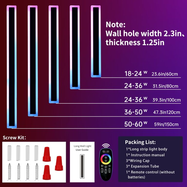 Mikeru 2pack 23.6inch Outdoor Wall Light Fixtures, RGB Modern Outdoor Wall Sconce 10%-100% Dimmable Smart Long LED Wall Light Wall Mount Featuring Multiple Modes and 12 Colors for Patio Entryway - Image 6