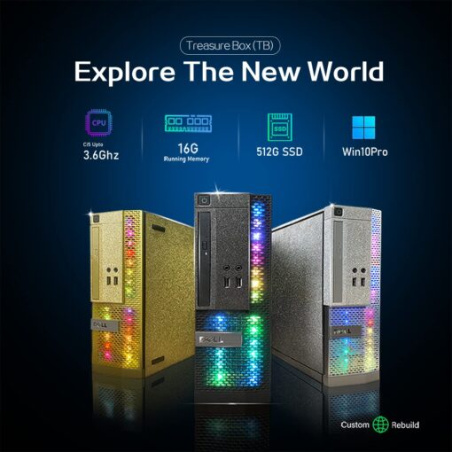PC Gold Treasure Box RGB Dell Desktop Quad Core I5 up to 3.6G, 16G, 512G SSD, WiFi, Bluetooth 4.0, RGB Gaming Keyboard & Mouse, DVD, New 22" 1080 FHD LED, RGB Sound Bar, Webcam, Win 10 Pro (Renewed) - Image 4