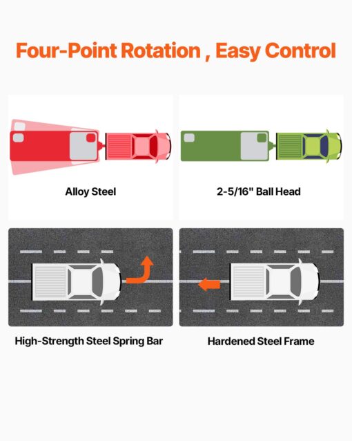 VEVOR Sway Control Weight Distribution Hitch, 1,500 lbs Capacity, Trailer Hitch Kit with 2-Inch Solid Steel Shank, 2-5/16 Inch Alloy Steel Ball, Powder-Coated Load Leveling, Black - Image 6