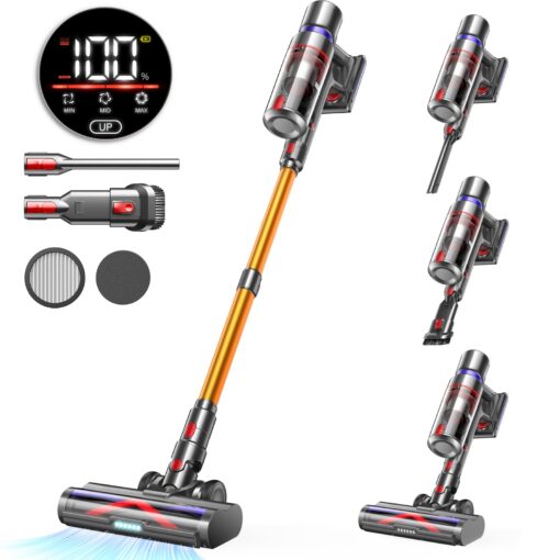 Cordless Vacuum Cleaner, 45Kpa 550W 65Mins Vacuum Cleaners for Home, Stick Vacuum with LED Touch Screen, Anti-tangle Wireless Vacuum, Rechargeable Cordless Vacuum for Pet Hair, Carpet, Hardwood Floor