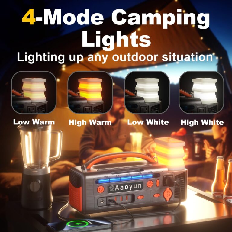 Aaoyun Portable Power Station 300W, 296Wh Solar Generator with 100W USB-C In/Output, Night Light & LED Flashlight, Compact Camping Battery with Strap for Outdoor CPAP Home Backup Emergency - Image 6