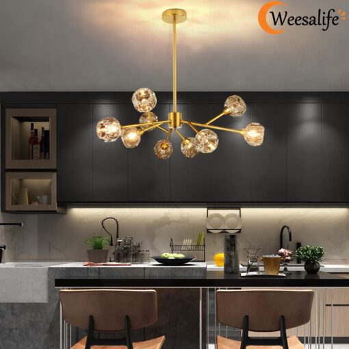 Weesalife Sputnik Chandeliers for Dining Room Light Fixture Over Table, Modern Crystal Chandeliers, 9 Lights Gold Lighting Fixtures for Living Room Bedroom Kitchen Island - Image 4