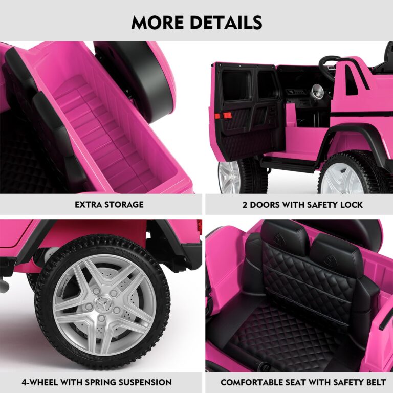 JOYLDIAS Ride On Cars, Licensed Mercedes-Benz Maybach G650S, 12V7AH Battery Powered Toy Electric Car for Kids with 2.4GHz Remote Control, 2 Motors, 3 Speeds, Lock, Music, Horn, LED Lights, Pink - Image 2