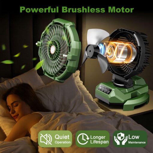 Veubew Portable Misting Fan,30000mAh Rechargeable Battery Powered,4 Strong Winds&4 Spray Mister,Floor Cooling Fan for Outdoor,Camping,Patios,Adjustable Base for 10-13in Bucket(No Bucket Included) - Image 5