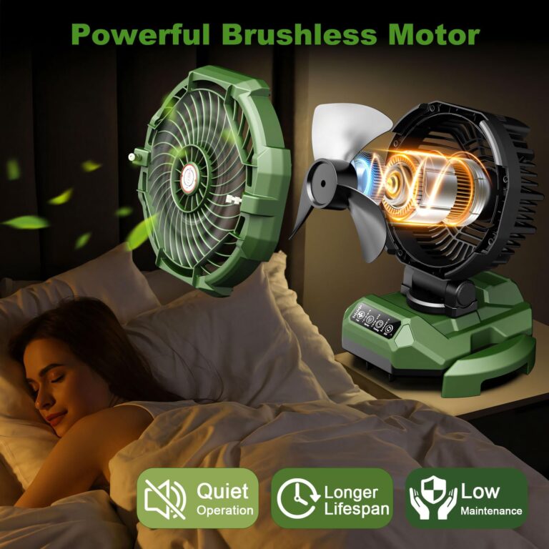 Veubew Portable Misting Fan,30000mAh Rechargeable Battery Powered,4 Strong Winds&4 Spray Mister,Floor Cooling Fan for Outdoor,Camping,Patios,Adjustable Base for 10-13in Bucket(No Bucket Included) - Image 5