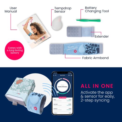 Tempdrop Fertility and Ovulation Tracker –Wearable Basal Body Temperature (BBT) Monitoring Sensor and Fertility Charting App Includes Comfortable Armband (L/XL - 12.5-18.5 Inches) - Image 7