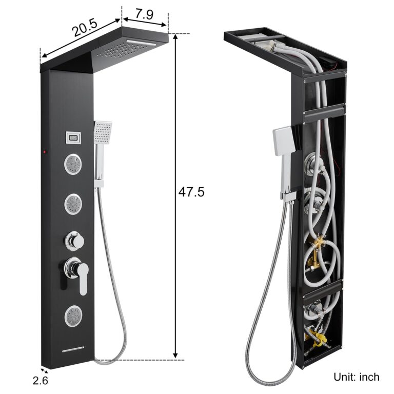 TSIBOMU Multi-Function LED Lights Shower Panel System Black, 5 in 1 Shower Panel Include Rainfall & Waterfall Shower Head, 3 Pcs Adjustable Massage Jets, Handheld Shower, Tub Spout - Image 4