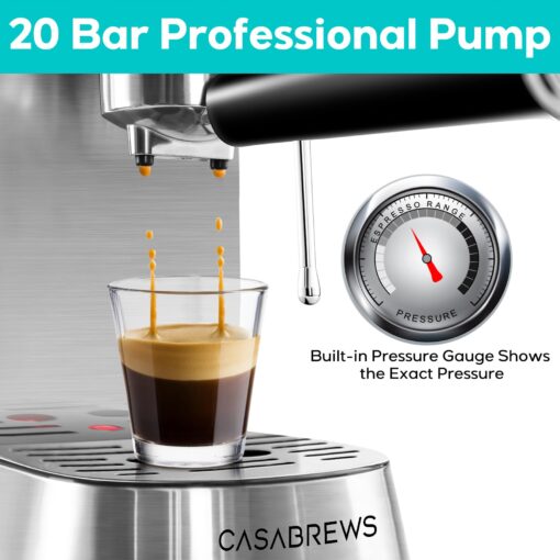 CASABREWS CM5418 Espresso Machine 20 Bar, Compact Espresso Maker with Steam Milk Frother, Stainless Steel Coffee Machine with 34oz Removable Water Tank for Cappuccino, Latte, Silver - Image 9