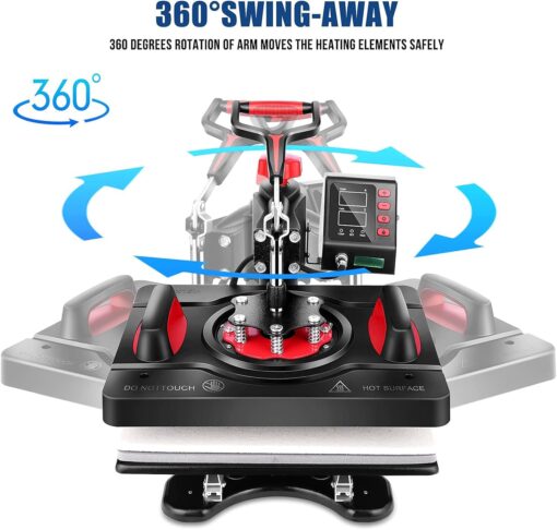 AKEYDIY 8 in 1 Heat Press Machine Professional Sublimation Machine 12" X 15" Swing Away Shirt Printing Heat Transfer Digital Industrial-Quality Heat Press Machine for T Shirts Mug Hat Plate - Image 7