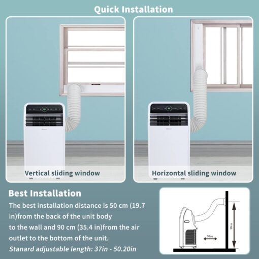 Shinco 12,000 BTU Portable Air Conditioner, Portable AC Unit with Built-in Cool, Dehumidifier&Fan Modes for Room up to 400 sq.ft, with Remote Control, 24 Hour Timer, Installation Kit - Image 6