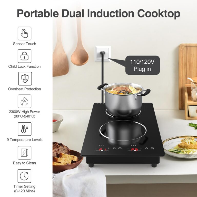 GIHETKUT Double Induction Cooktop, 110V Electric Cooktop 2300W Electric Stove Top with 2 Burner Independent Control, Ultrathin Body, 9 Temperature, Multiple Power Levels, 2 Hour Timer, Safety Lock - Image 7