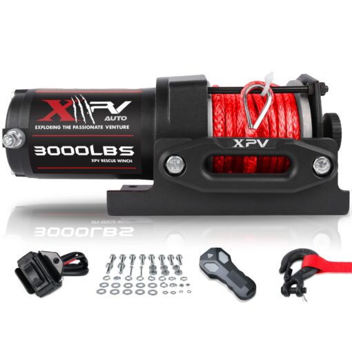 XPV AUTO 3000 lb 12V DC Electric Winch, Off Road Waterproof Winch for UTV ATV Boat with Both Wireless Handheld Remote and Corded Control Recovery Winch Synthetic Rope
