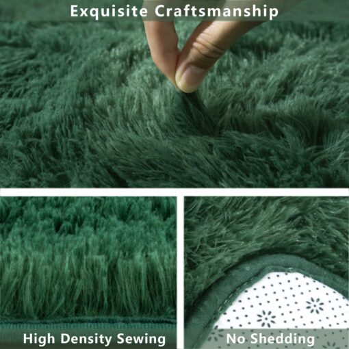 Fluffy Rugs for Living Room, Soft Shaggy for Bedrooms, Deep Green Area Rug, Cozy Fuzzy Carpet for Kids, Perfect Indoor Decor for Boys and Girls 9x12 Feet - Image 3