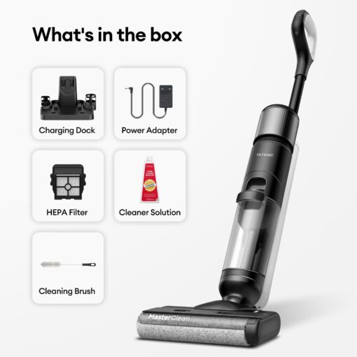 Ultenic Wet Dry Vacuum Cleaner,Cordless Vacuum Mop Combo with Self-Cleaning,Smart Mess Detection,50mins Runtime,3-in-1 Vacuum Mop for Hard Floors,Edge Cleaning,LED Display,Black,AC1 Elite - Image 2