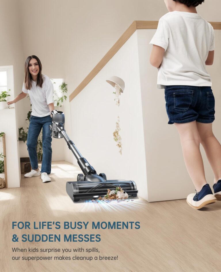 Cordless Vacuum Cleaner, 500W 45KPA 60 Mins Self-Standing Vacuum Cleaners for Home, Anti-tangle Stick Vacuum with Dual LED Screen, Rechargeable Cordless Vacuum for Pet Hair/Carpet/Floor (Deep Gray) - Image 4