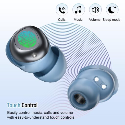 DUSONLAP Sleep Earbuds Bluetooth 5.4 in Ear Light-Weight Headphones, Mini Sleep Headphones Small Design for Side Sleepers, 47H Playtime with Charging Case, Clear Calls Earphones, Gray Blue - Image 6