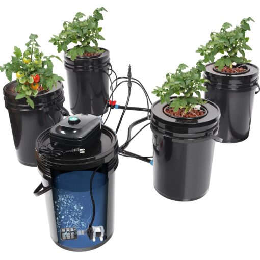 RDWC Top Feed Drip Hydroponics Systems, Recirculating Deep Water Culture Hydroponic Bucket System, 5 Gallon Hydroponics Growing System Kit with Water Pump, Air Pump(4 Bucket + Reservoir + Drip Kit)