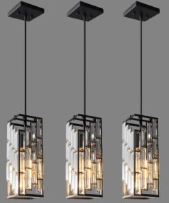 FDPBY Black Pendant Lighting Modern Pendant Light, Mini Crystal Chandeliers,Adjustable Pendant Light Fixture for Kitchen Island Dinning Room Bedroom (3 Pack)