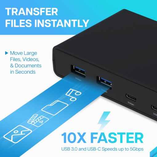 VisionTek VT4500 12in1 Docking Station Dual Monitor 4K – x2 HDMI, x2 DisplayPort, 60W USB-C PD, x4 USB-A 3.0, x2 5Gbps USB-C, 3.5mm Audio Jack, & Ethernet – Compatible with Laptop, PC, and MacBook - Image 4